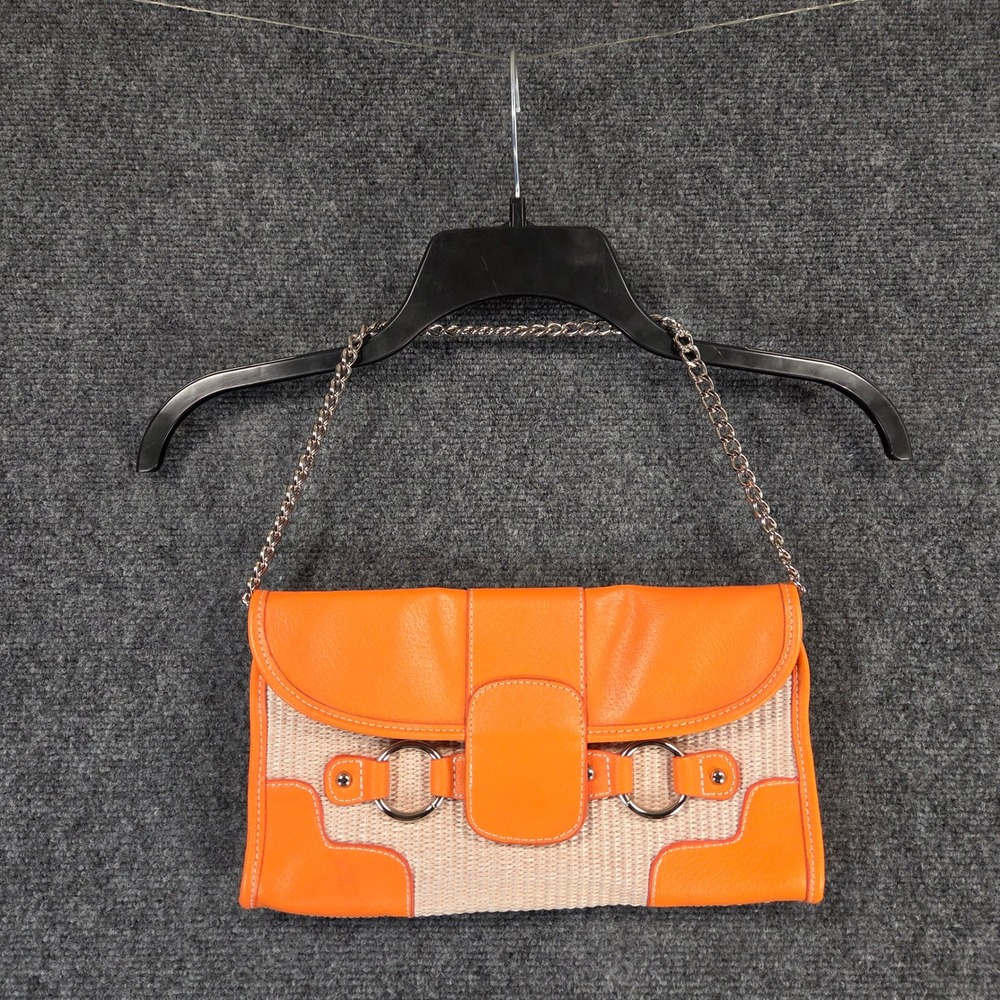 Woven Straw Chain & Faux Leather Envelope Clutch Shoulder Bag Chain Strap Raffia - Picture 2 of 14